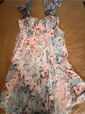 NWT ASOS Luxe Curve Floral Pink and Blue Waterfall Ruffle Dress Bridesmaid